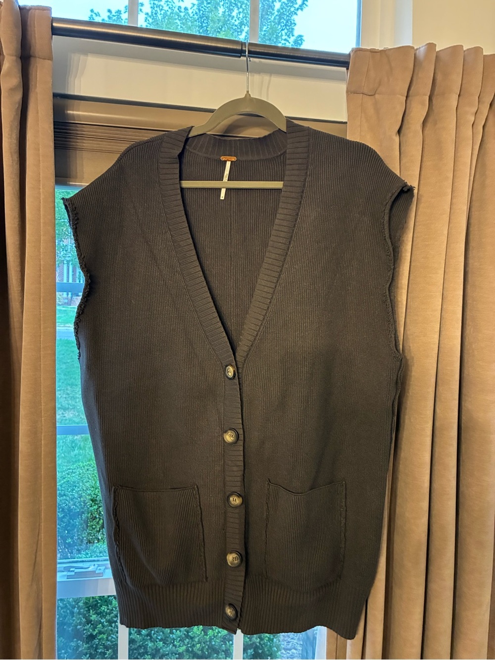 Free People Dark Gray Sleeveless Button-Front Cardigan Vest